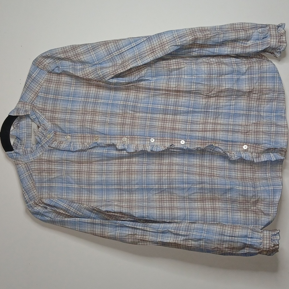 LOFT Women's Blue Plaid Button-Up | Size: Medium